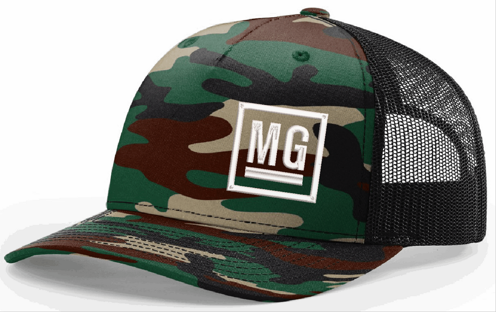 Black and Camo Hat with White MG Design
